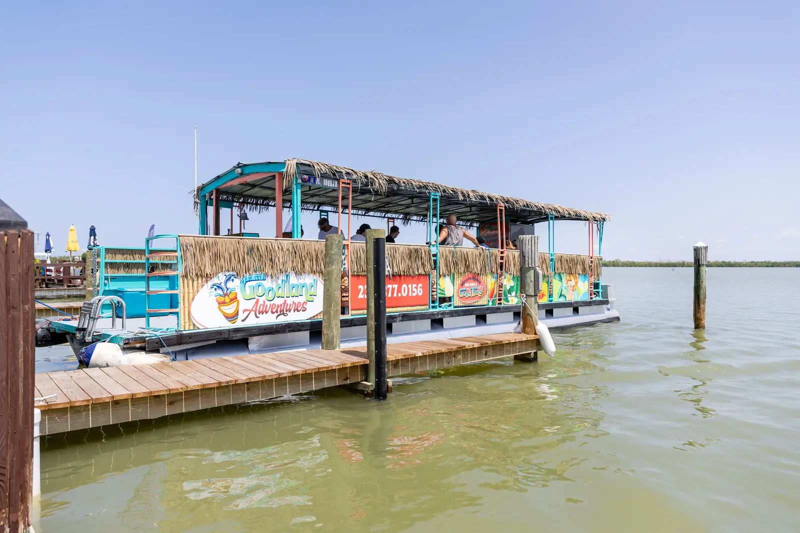 Goodland Adventures Tiki Boat — Docked at Marina